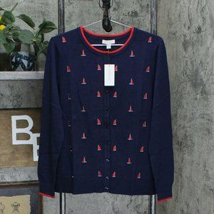 NWT Embroidered Boat Cardigan Sweater XL Navy